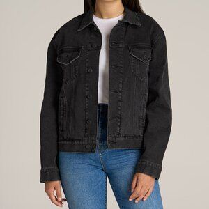 American Tall Women's Relaxed Denim Jacket for Tall Women in Black Stone Wash Si
